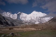 
The snow clad east faces of Lhotse and Everest from the Kharta Valley in Tibet.

